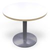 DISC9 – DISC Table – 900dia x 725H – White-Natural Oak Top – Brushed Stainless Frame