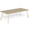LW-RT2412 LINEAR TABLE 4Leg 2400×1200 with Radius Corners Natural Oak Top Wood Leg White Cap