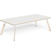 LW-RT2412 LINEAR TABLE 4Leg 2400×1200 with Radius Corners White-Natural Oak Top Wood Leg White Cap