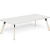 LW-RT2412 LINEAR TABLE 4Leg 2400×1200 with Radius Corners White Top Wood Leg Black Cap