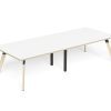 LW-RT3012 LINEAR TABLE WOOD 6Leg 3000×1200 with Radius Corners – White-Natural Oak Top – Black Cap Wood Frame