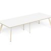 LW-RT3012 LINEAR TABLE WOOD 6Leg 3000×1200 with Radius Corners – White-Natural Oak Top – White Cap Wood Frame